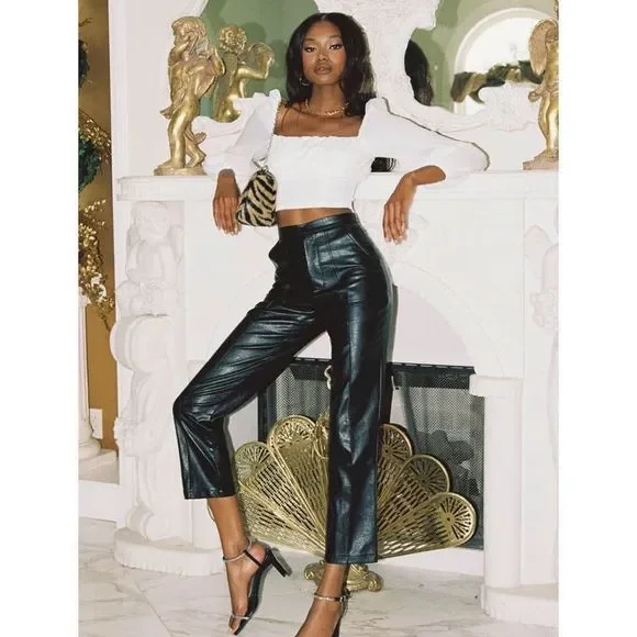 Princess Polly Encore Pants Vegan Leather Black Size 4 - Picture 5 of 10